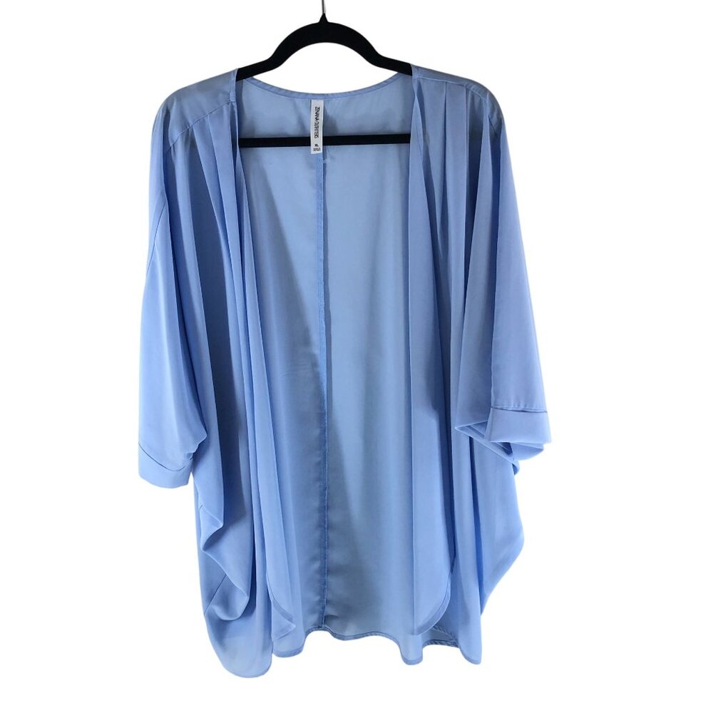 Zenana Outfitters Light Blue Open Front Kimono Cardigan Dolman Sleeve XL